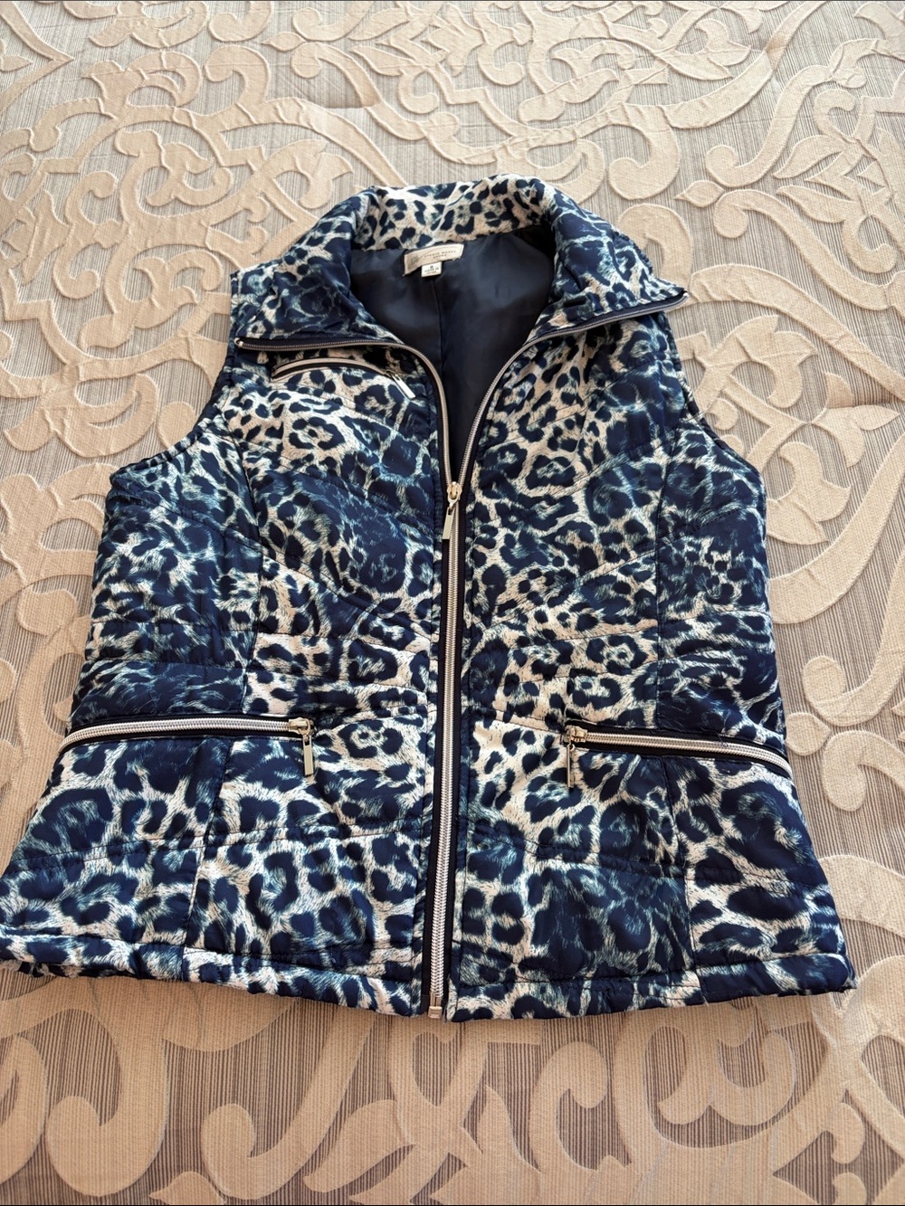 Navy Leopard Print Quilted Vest